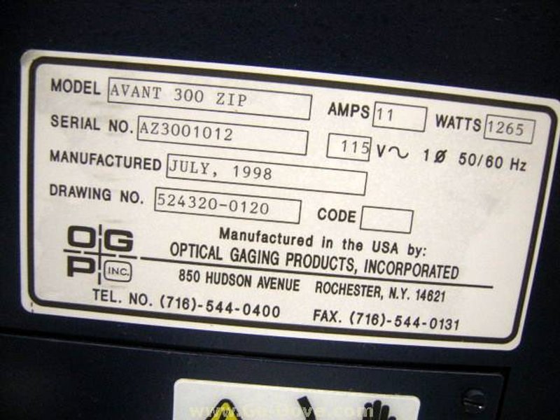 OGP Optical Gaging Products Avant Zip 300 CNC Video Measuring Machine, S/N AZ3001012, New July 1998. Offered as is. 