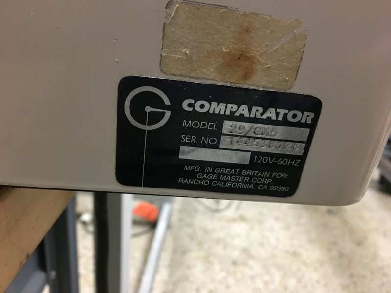 Gagemaster Model 29/GM5 Bench Top Optical Comparator, S/N 1445381287, New Approx 1988.