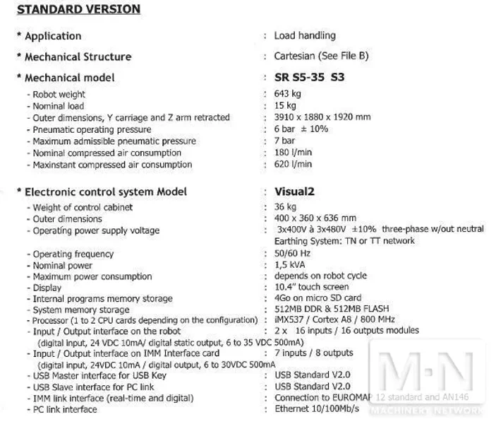 SEPRO MODEL S5-35 SERVO ROBOT MFG 2015
