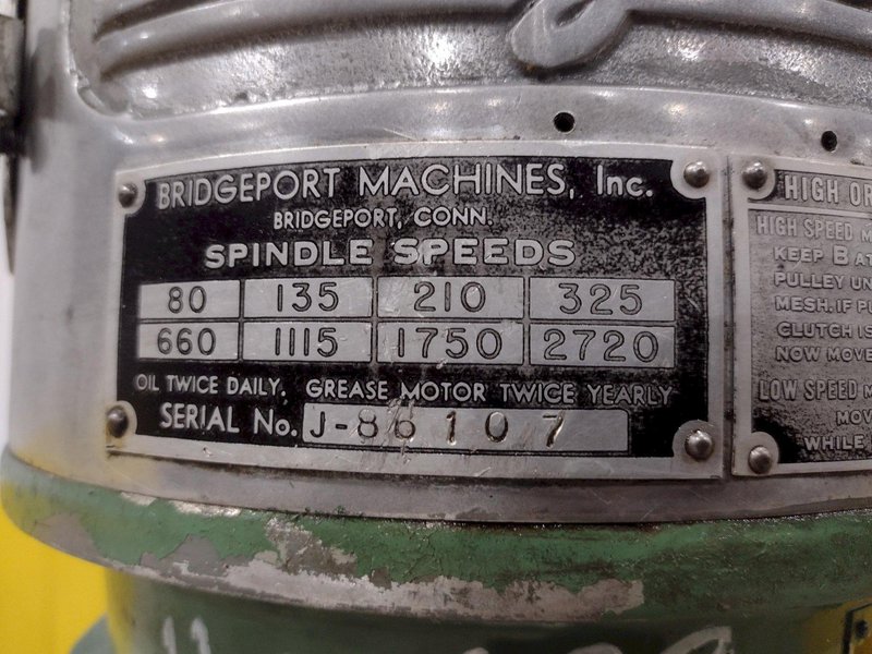 1 HP BRIDGEPORT SERIES I VERTICAL MILL / MILLING MACHINE: STOCK #20699
