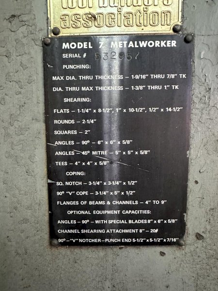 125 TON HILL ACME MODEL #7 HYDRAULIC IRONWORKER: STOCK #22779