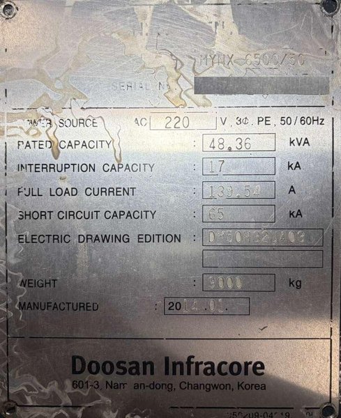 Doosan MYNX 6500/50 CNC Vertical Machining Center – 50 Taper Mill