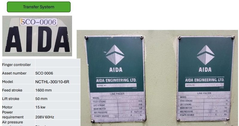 AIDA MODEL NCTHL-300/10-6R INTER PRESS LINE PACER TRANFER SYSTEM: STOCK #22205