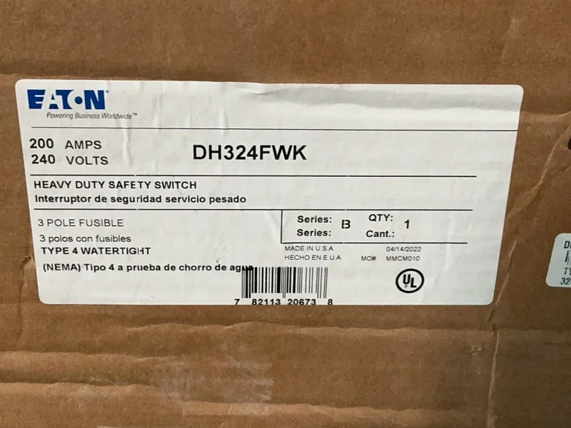 EATON 200 AMPS SERIES B HEAVY DUTY SWITCH   -  DH324FWK