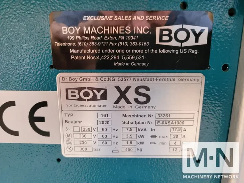 11 TON  0.14 OZ BOY MODEL XS INJECTION MOLDING MACHINE MFG 2021/2020 NEVER USED (3) AVAILABLE