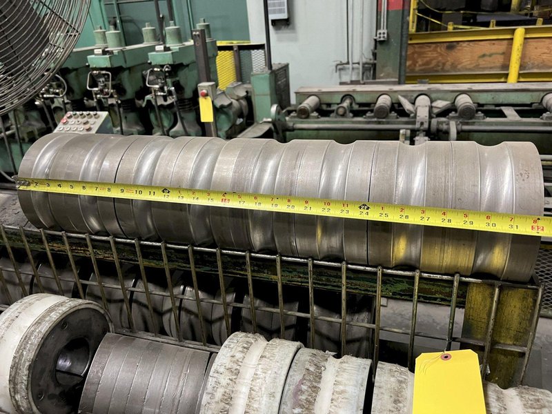 12 ROLL MEECO MODEL #12-12-TPVC (HD3) 2-PLANE SHAPE, ROD &amp; FLAT STOCK ROTARY STRAIGHTENING &amp; CHAMFER SYSTEM: STOCK #18428