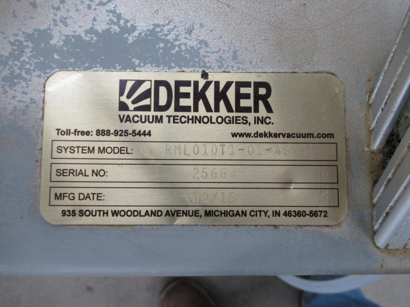 Dekker Vacuum Technologies Duravane Vacuum Pump Model RML010T1-01-AS, Rotary Vane Pump with Tank - Single Phase