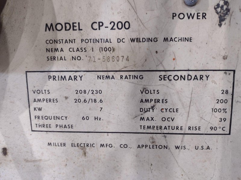 200 AMP MILLER MODEL #CP-200 WELDER WITH WIRE FEED: STOCK #20766
