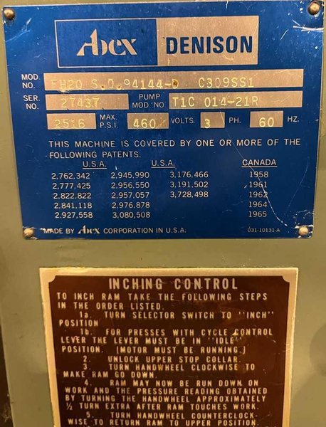 20 TON DENISON MULTIPRESS STOCK# 3289