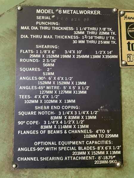 95 TON HILL ACME MODEL #6 HYDRAULIC IRONWORKER: STOCK #14712