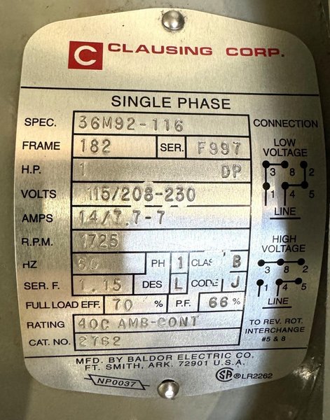 20" Clausing Single Spindle Drill, 300-2000 RPM,  22" x 19" Tbl., 1 HP, 1 Phase