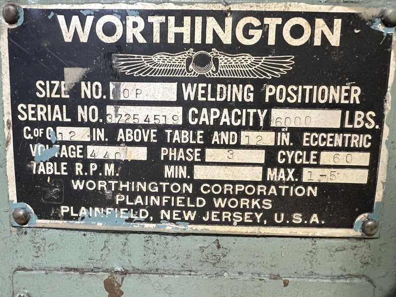 6,000 LB WORTHINGTON MODEL 60P WELDING POSITIONER. STOCK # 1113325.
