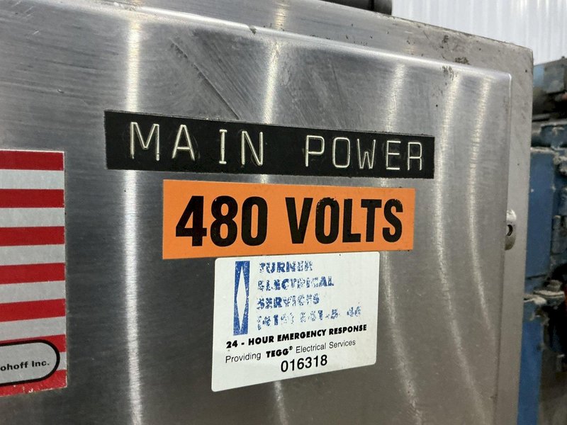 24" WIDE x 8" HIGH CAE RANSOHOFF 4-STAGE STAINLESS STEEL BELT CONVEYOR PARTS WASHER, WITH RUST INHIBITOR APPLICATION: YOBRO #25378