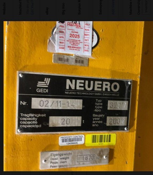 NEUERO GEDI Part# 3277 MOBILE VEHICLE LIFT 20 TON VEHICLE LIFT USED YOM 2002