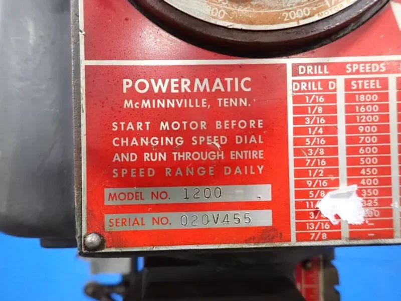 POWERMATIC 20” DRILL PRESS  -  1200