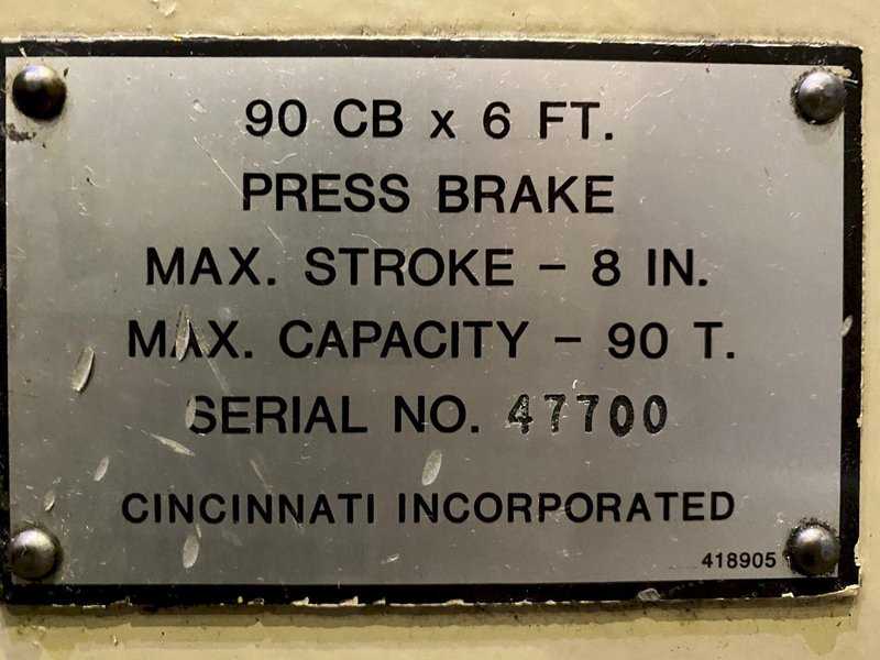 90 TON X 8' CINCINNATI MODEL #90CBx6 HYDRAULIC CNC PRESS BRAKE: STOCK #17093