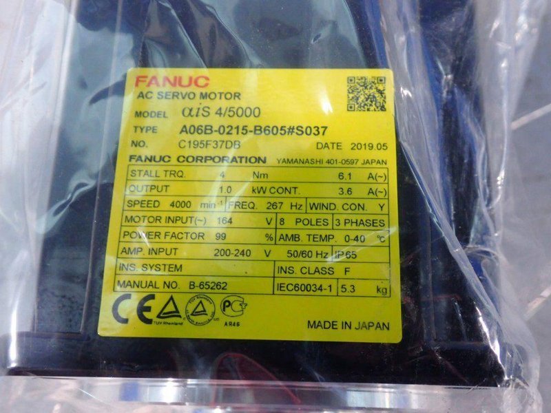 FANUC 1.0 KW AIS 4/5000 AC SERVO MOTOR  -  A06B-0215-B605#S037
