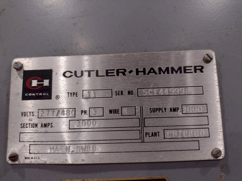 3000 AMP CUTLER-HAMMER ELECTRIC SWITCHBOARD PANEL: STOCK #18729