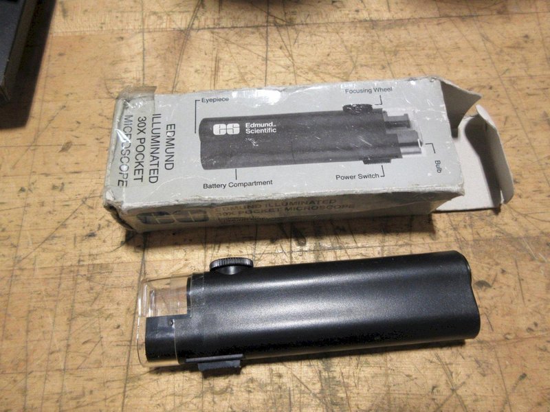 Scherr Tumico Lenses (2) 50x, (1) 20x, and (1) Edmund 30x Pocket Microscope, (1) Bosch &amp; Lomb 32mm  0.10 Portable Microscope- Auction Item