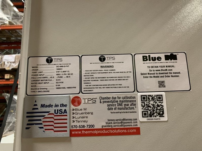 600° F Thermal Product Solutions Oven Model DCI-966-G-F4T, 2024 – Never Used