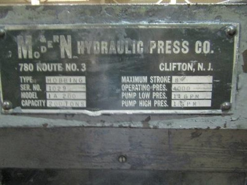 200 TON M &amp; N FOUR POST HOBBING PRESS