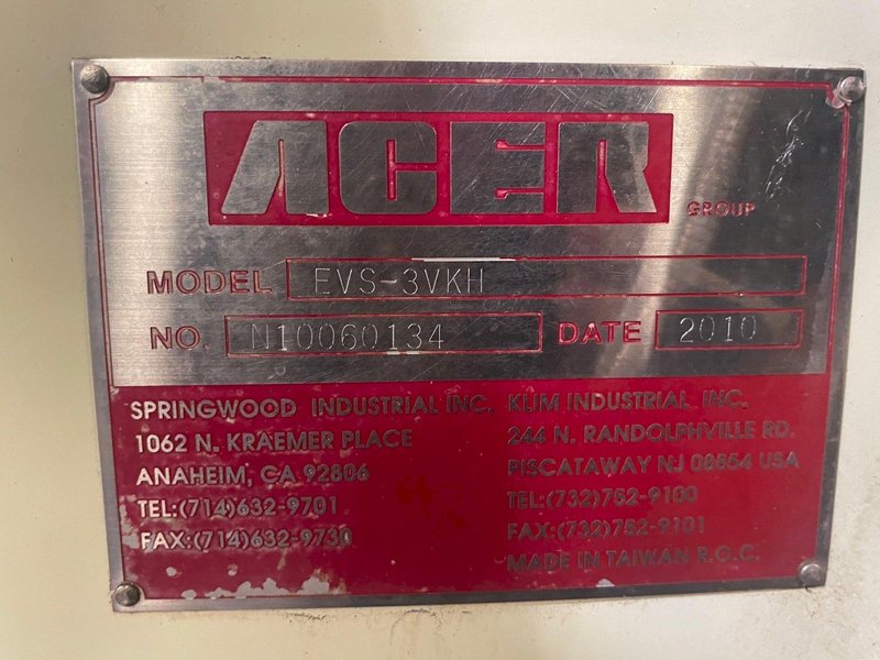 USED, ACER E-MILL MODEL EVS-3VK VERTICAL MILLING MACHINE