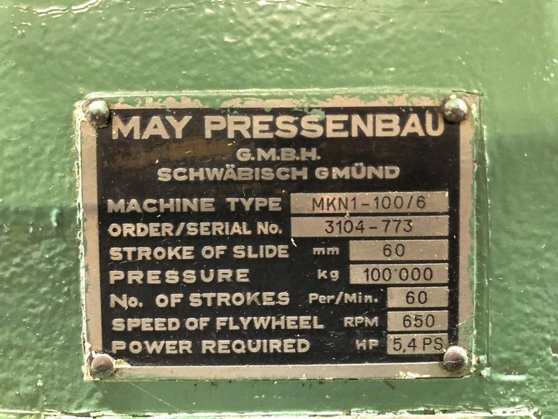100 TON KOMATSU MAYPRESS MODEL #MKN-160 KNUCKLE JOINT FORGING PRESS: STOCK #12100