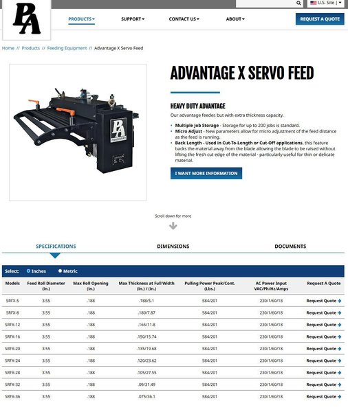 5" WIDE X .138" PA INDUSTRIES ADVANTAGE SRF-5 SERVO FEEDER &amp; CONTROLLER: YOBRO #26051