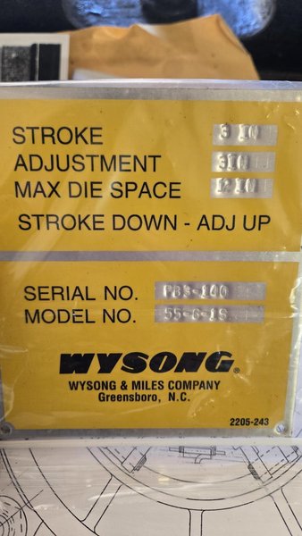 55 TON X 8&#039; WYSONG MODEL 55–6–1S MECHANICAL PRESS BRAKE. STOCK # 1001625