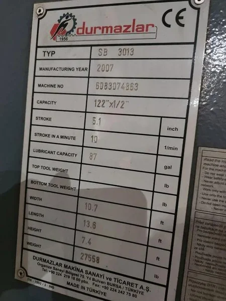 10' x 1/2" Durma Hydraulic Shear