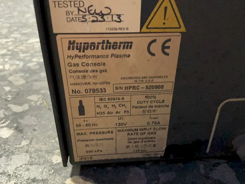 HYPERTHERM 900 KPA MAX PRESSURE HYPERFORMANCE PLASMA GAS CONSOLE  -  078533
