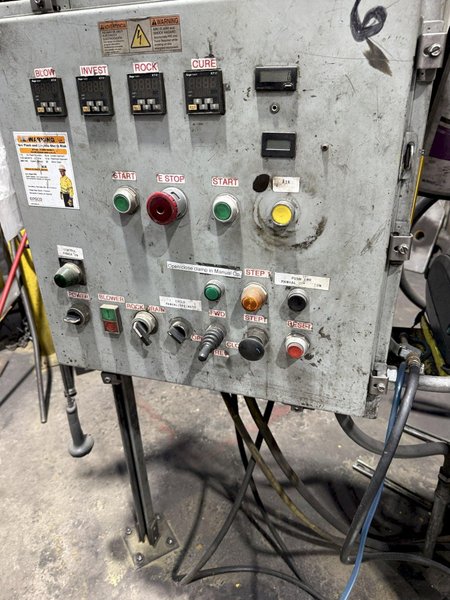 B and P model SF10A shell core machine with plc controls, gas system, 24" X 42" platen