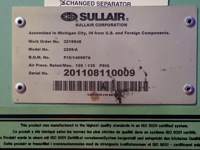 SULLAIR AIR COMPRESSOR  -  2209/A
