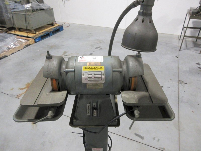 Baldor Double Tool Grinder On Pedestal Stand 6" Cupper Wheels, Tilting Work Tables w/ Drip Pans &amp; Work Light- Auction Item