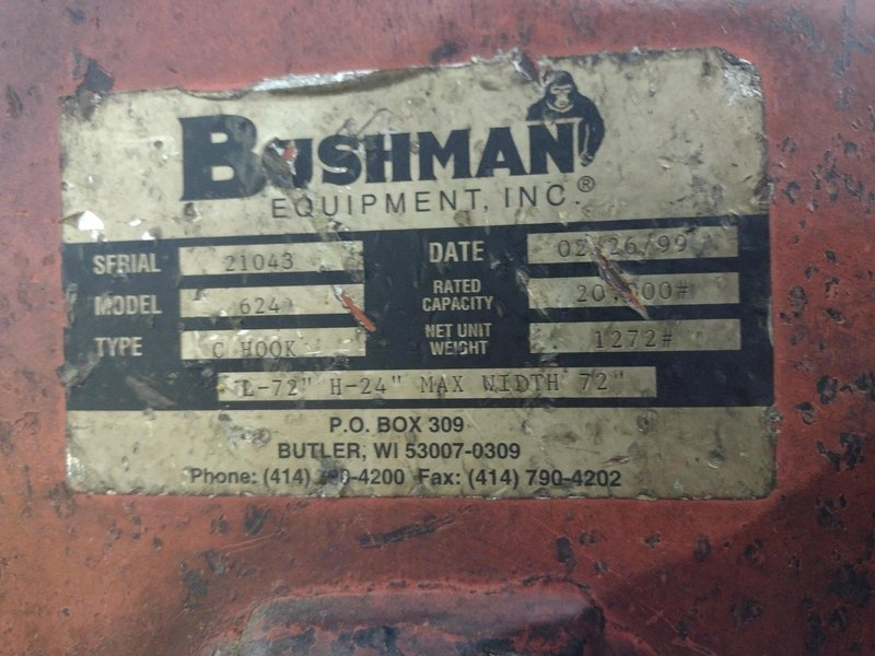 20,000 LBS x 72"  BUSHMAN MODEL #624 COIL LIFT C-HOOK: YOBRO #24521