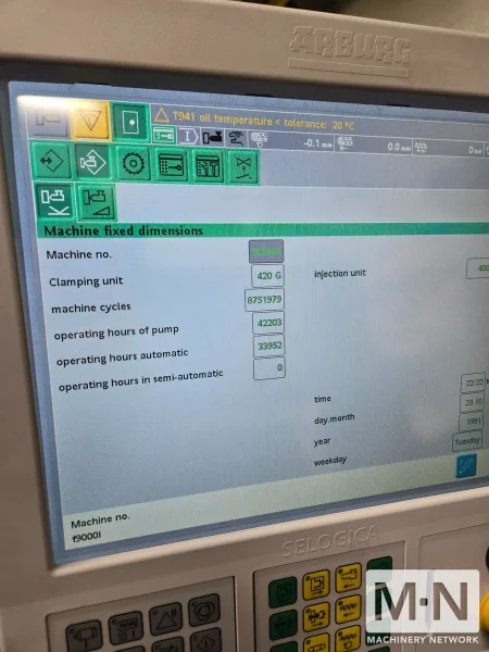 165 TON 8.1 OZ ARBURG MODEL 470C-1500-400 INJECTION MOLDING MACHINE MFG 2007