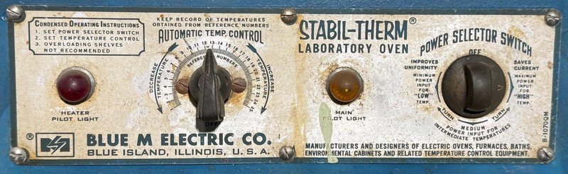 Blue M Electric Oven, Model OV-18A, 18" x 15" x 18" Deep, 550 Degrees F, 1 Phase