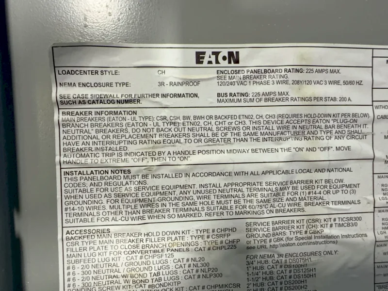 EATON 225 AMP PANELBOARD