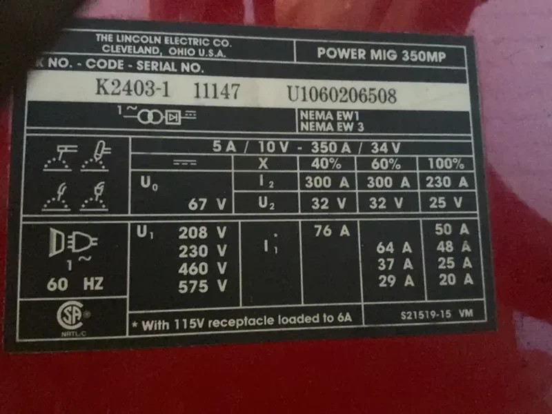 LINCOLN ELECTRIC 300 A WELDER  -  POWER MIG 350MP