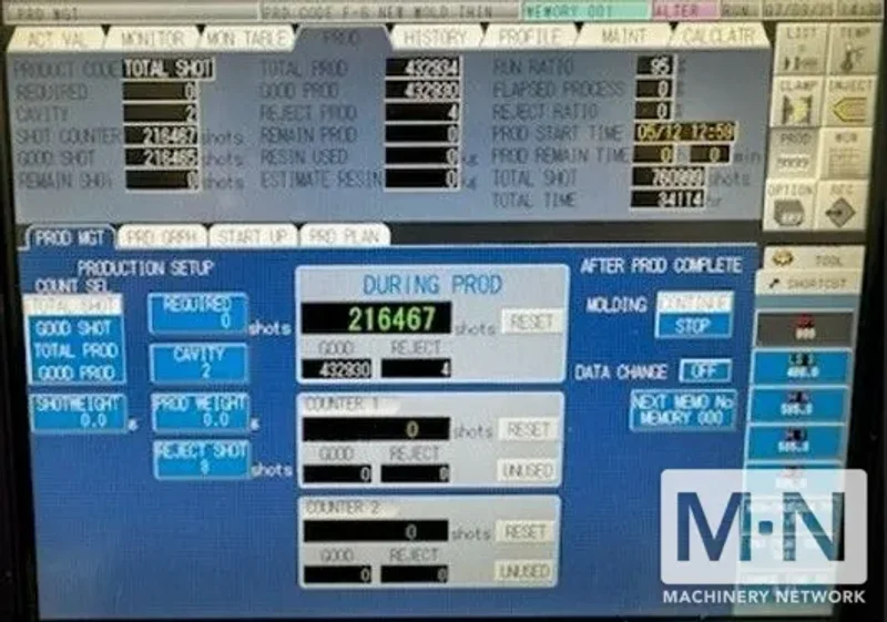 310 TON 10.5 OZ TOSHIBA MODEL EC310NIIV30-8Y INJECTION MOLDING MACHINE MFG 2009