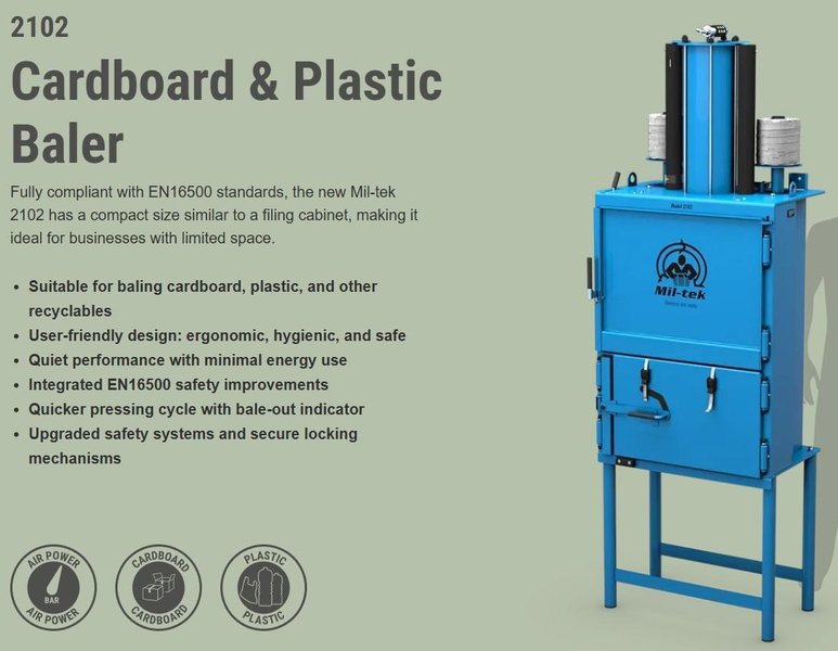 2022 MIL-TEK MODEL #2102 ECODRIVE CARDBOARD &amp; PLASTIC HYDRAULIC BALER: YOBRO #25843