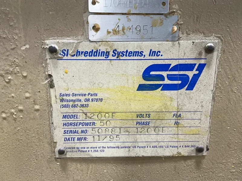 SHREDDING SYSTEMS, INC. 50 HP SHREDDER  -  1200E