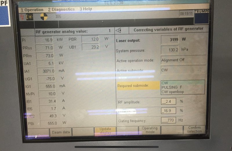 3000 Watt Trumpf Trumatic L2530 CO2 Laser, 2001 – 4′ x 8′ Table