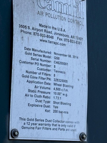 4,500 CFM FARR CAMFILL MODEL #GS8 DUST COLLECTOR: YOBRO #24724