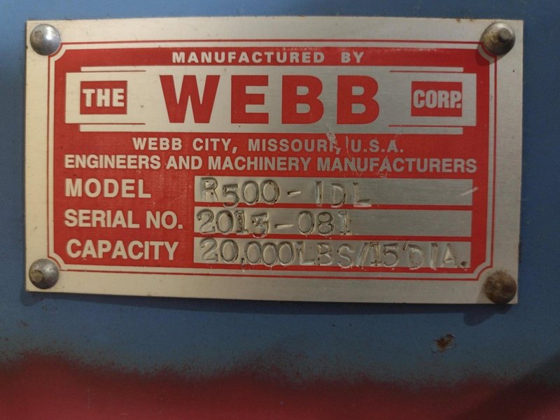 40 TON (80,000 LBS) x 15' WEBB MODEL R-500 POWERED TANK TURNING ROLLS; 1 DRIVE &amp; 3 IDLERS: STOCK #23747