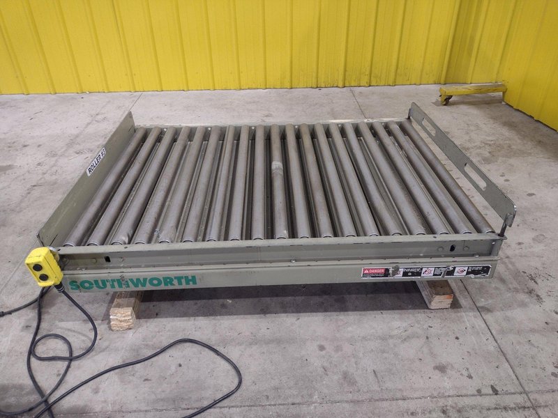 3800 LBS X 60" X 42" SOUTHWORTH MODEL #LS4-36 HYDRAULIC SCISSOR LIFT TABLE WITH ROLLER TOP, 110 VOLT: STOCK #20883