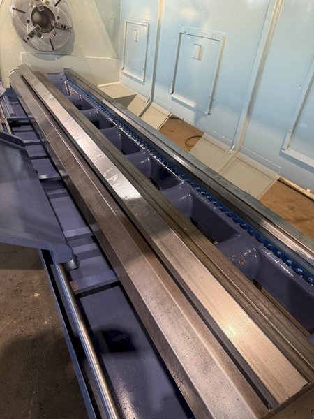 38.6" X 197" HWACHEON MEGATURN 95 CNC 9" HOLLOW SPINDLE OIL FIELD LATHE. STOCK # 0882125