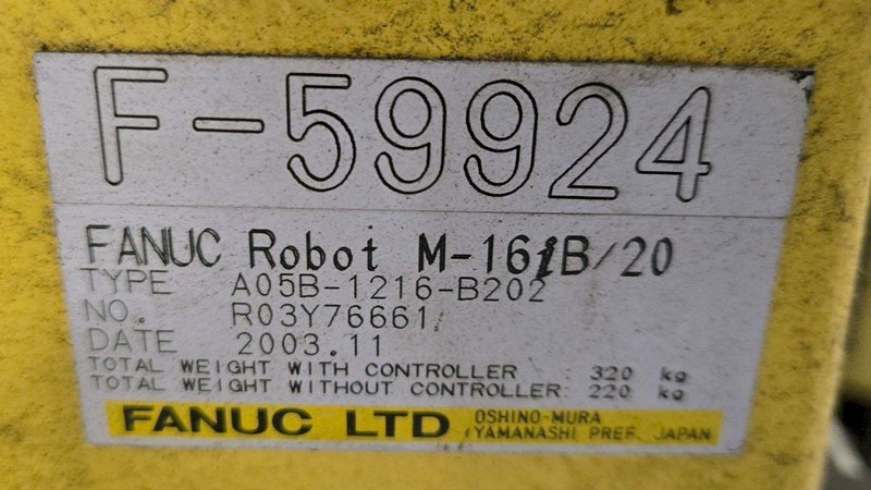 FANUC M-16IB/20 + R-J3IB ROBOT ARM AND CONTROL PANEL NO TEACH PENDANT USED