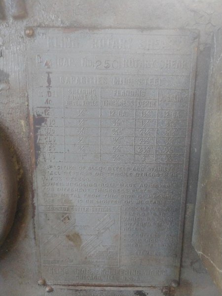 1/4" X 36" KLING #250 ROTARY CIRCLE SHEAR: STOCK 13245