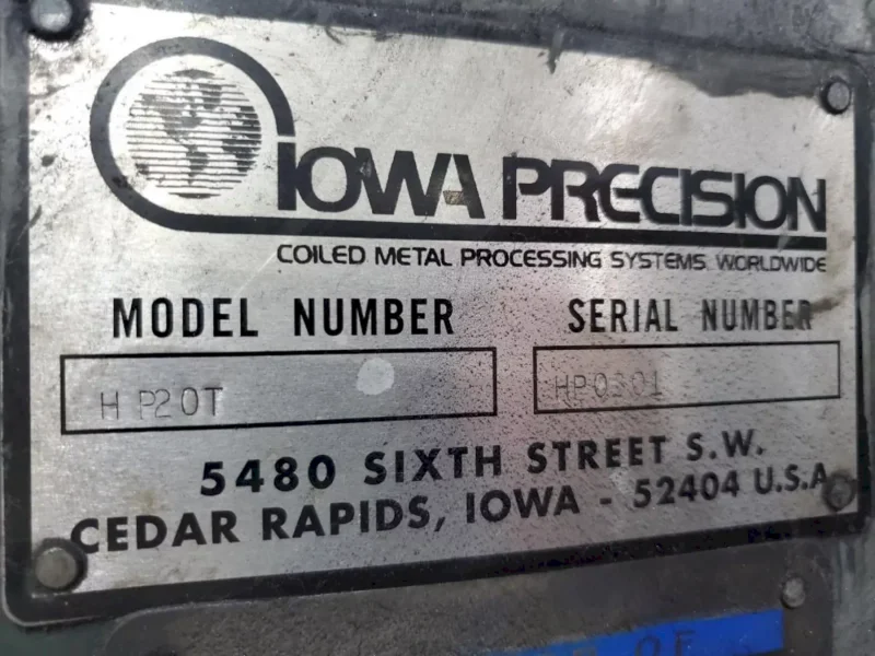 20 TON IOWA PRECISION MODEL #HP20T CUTOFF PRESS: YOBRO #25049
